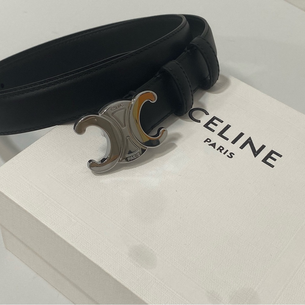 Celine Black Leather Belt with Silver Buckle